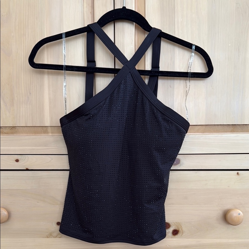 Michael Kors Black Halter swim tankini Top with Silver Detail